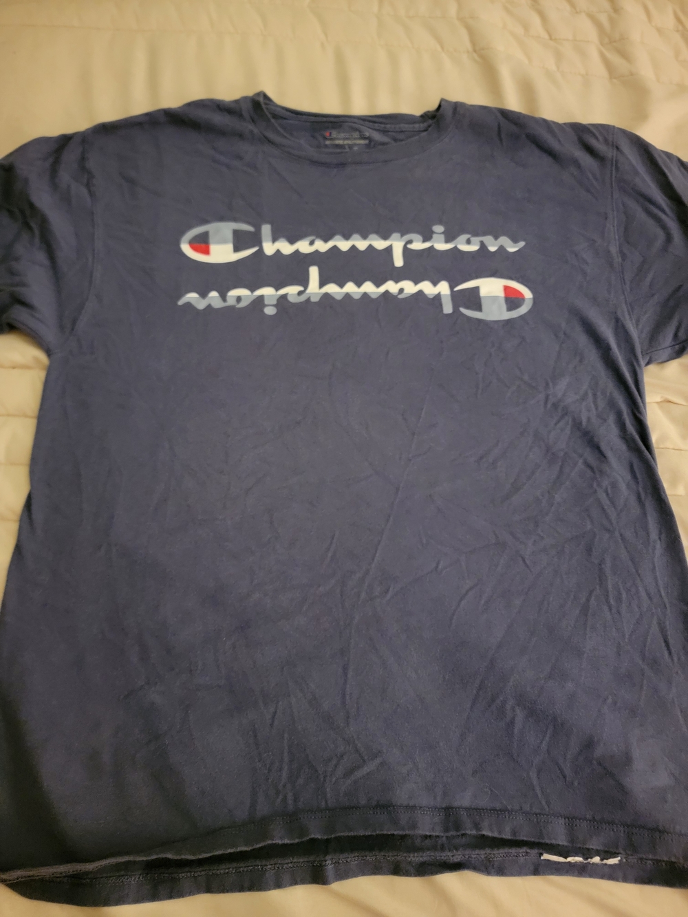 Champion Navy Short Sleeve Logo Tee with White and Red Accents